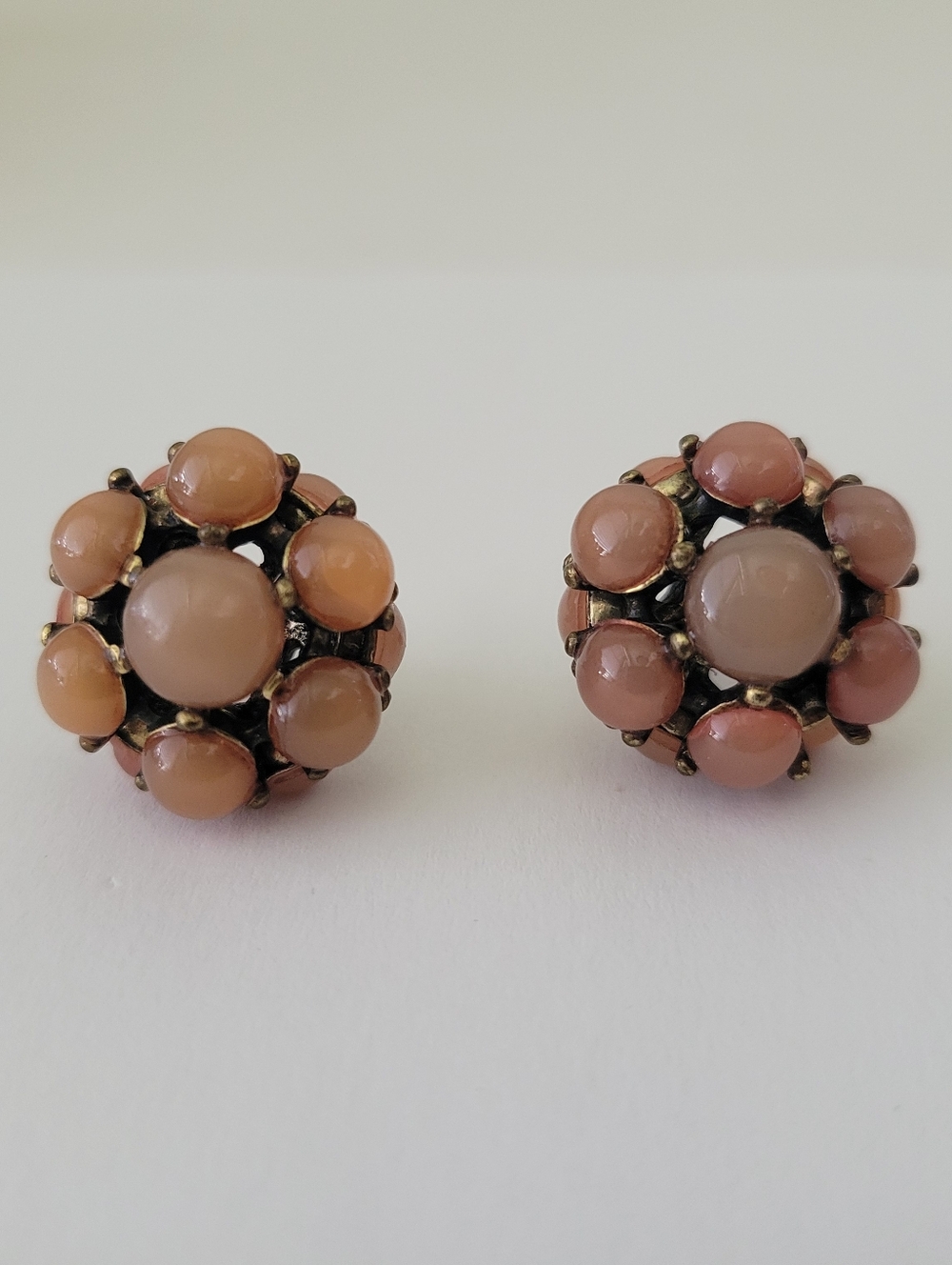 Vintage Pink Cluster Button Earrings